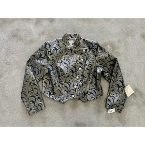 Vintage Hobby Horse Brocade Jacket Cropped Blue Gold Plus Size Rodeo Show